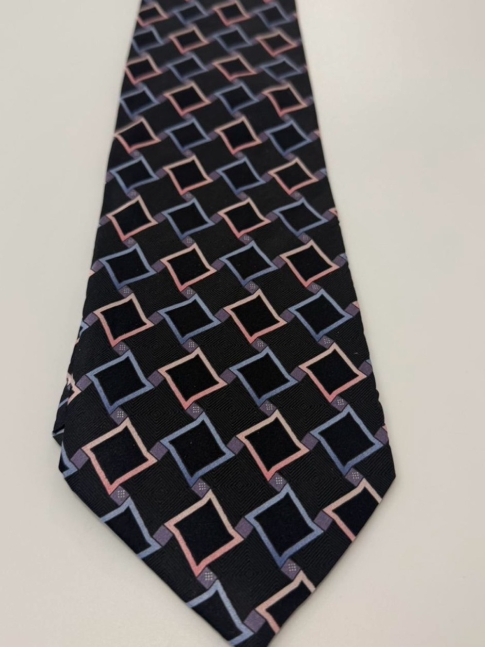 croft & barrow Black Silk Tie with Pink and Blue Geometric Squares